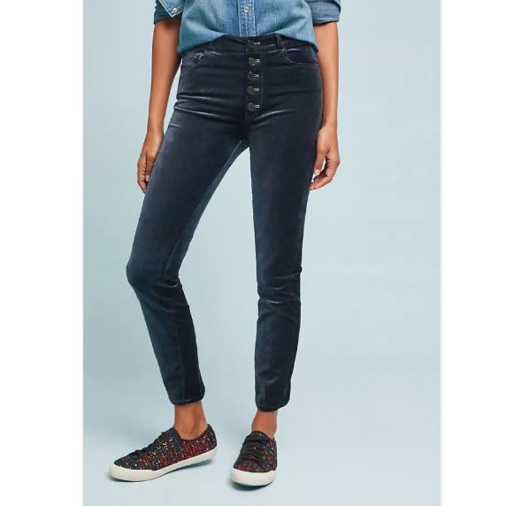 Paige Hoxton High-Rise Skinny Velvet Jeans in Navy - Size 29 - EUC - Picture 2 of 12